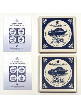 Lot 2 Holland America Line Cruise 4" Blue/White Tile COASTERS Delftware NIB NEW